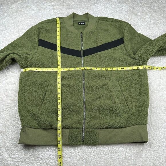 Zyia Active Flying V Fleece Sherpa Bomber Jacket Olive Green - Picture 11 of 12